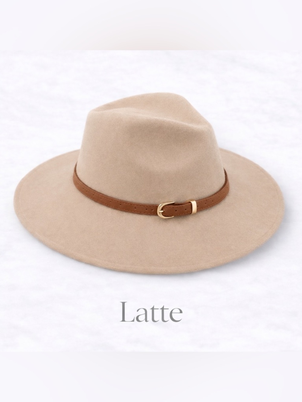 Latte Wide-Brim Fedora Hat with Leather Band